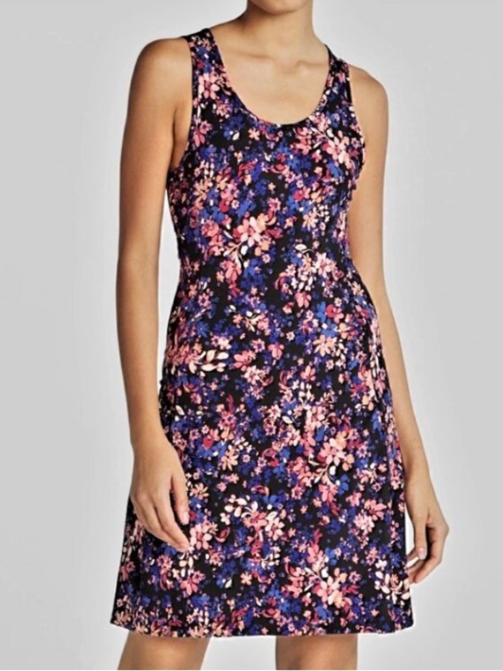 We Wander Women S Floral Athleisure FlexStretch Keyhole Back Aline Dress NWT